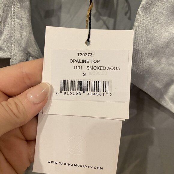 Sabina Musayev Opaline Top Womens Small Smoked Aqua Satin Ruffle Blouse Shirt - Picture 5 of 6